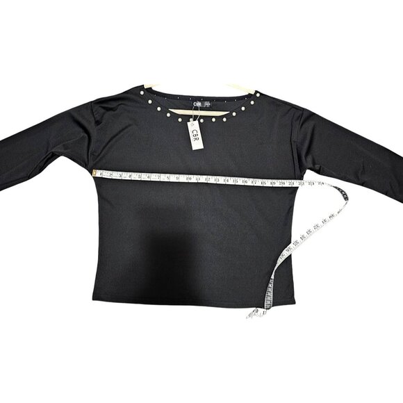CBR Black Long‎ Sleeve Top With Pearl Neckline Embellishment Size Medium - Picture 8 of 8